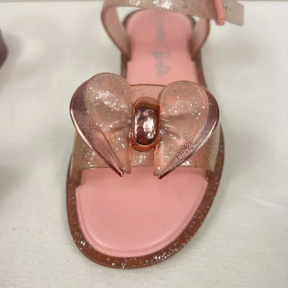 GUC Mini Melissa Barbie Pink Glitter Heart Bow Jelly Sandals Melflex Girls Sz 3